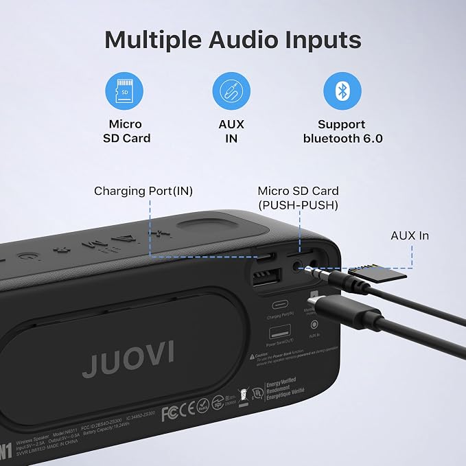 JUOVI Bluetooth Speaker,20W Stereo Sound,Wireless Speaker with Bluetooth 6.0,24H Playtime,IP68 Waterproof Shower Speaker,TWS Pairing, Support TF Card,AUX 3.5mm Input,Speaker for Home,Outdoor,Travel