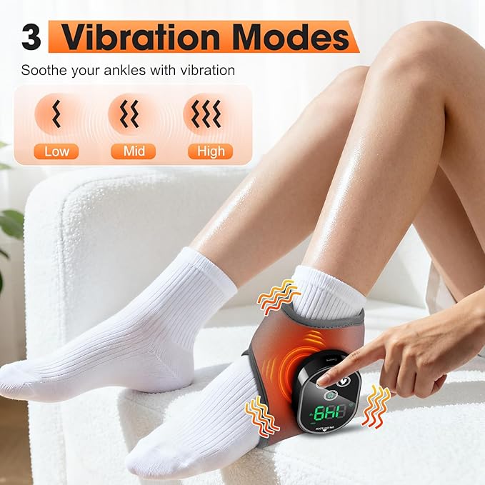 Foot Massager for Neuropathy Plantar Fasciitis Pain Relief, Foot Renew Ankle Massager, Ankle Heating Pad Heated Brace Wrap with 4 Heat Levels and 3 Vibration Modes for Women Men (Grey)