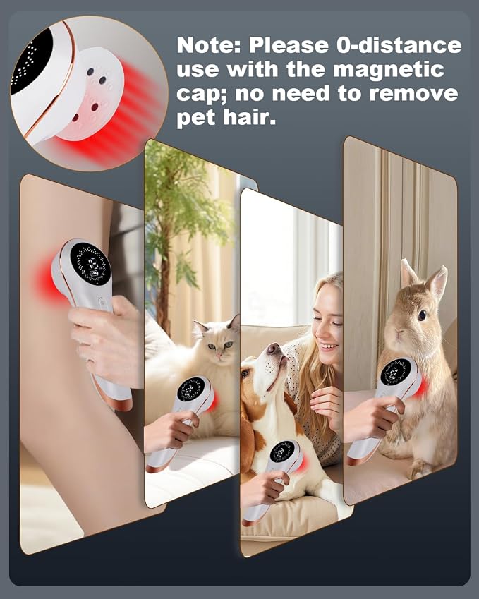 LLLT Cold Laser Therapy Device for Dogs/Human with Protective Magnetic Cover, Handheld Infrared Red Light Therapy for Target Joint & Muscle Pain Relief, 13x650nm & 3X 808nm, White