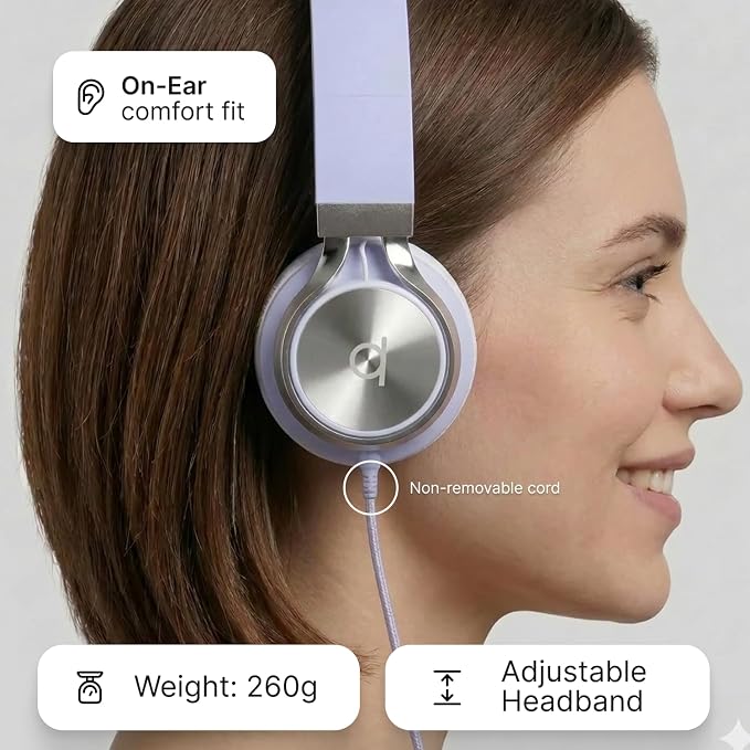 ARTIX CL750 Wired Headphones with Mic — Noise Isolating On-Ear Headphones for Computer and Laptop Wired, Plug in Corded Headphone with Wire (Foldable, Aux Jack 3.5mm)