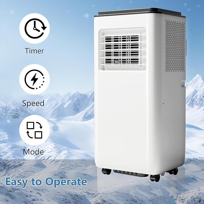 8000 BTU Portable Air Conditioners - Energy-Efficient AC Unit with Remote, 24H Timer, Quiet Operation for Bedrooms, Offices & Dorms up to 350 Sq.Ft, Black Top