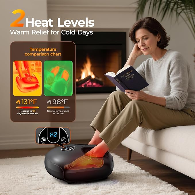 Foot Massager with Heat, 4 Modes & Vibration & Compression & Rolling for Feet Toes Relief, Electric Shiatsu Foot Massager with Remote, Fits Up to Men's Size 13, Gift for Women Men Father's Day