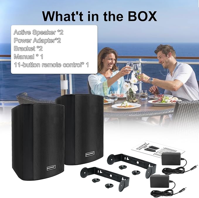 STUDIOFINIX 5.25 Inch 300W Indoor/Outdoor Bluetooth 5.1 Waterproof Wall-Mounted Speakers, Wireless Multi-Speaker Sync with IR Remote, for Patio, Garage, Home, Backyard(501BLE,Black,Pair)