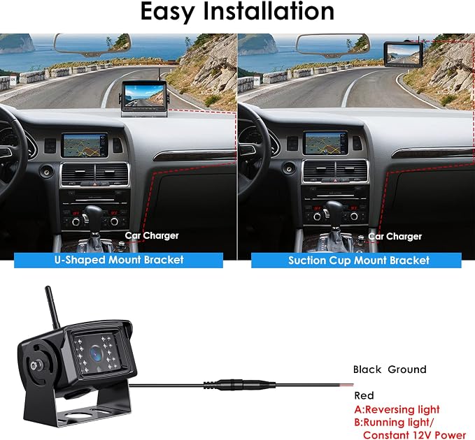 ZEROXCLUB Digital Wireless Backup Camera System Kit, IP69K Waterproof Wireless 2 Rear View Camera + 7’’ LCD Dual Split Monitor for RV/Truck/Bus/Camper/Trailer (WX02)