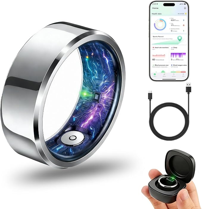 Smart Ring for Women & Men, Health & Fitness Tracker with Heart Rate/Sleep Monitoring/Blood Pressure,5ATM Waterproof,Activity Trackers with Free App,Stylish Fitness Ring Birthday Gift(Size 11, Silver)