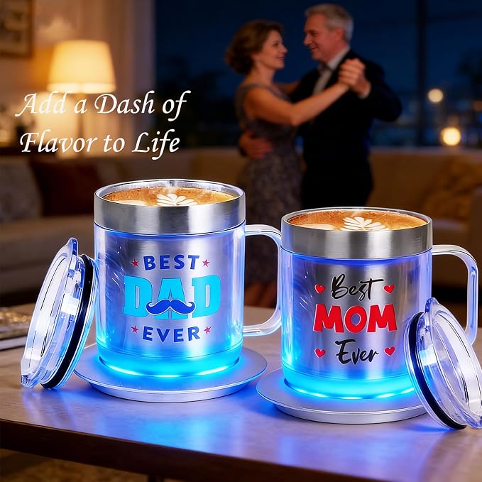 Birthday Gifts for Mom, 12oz Funny Heated Coffee Mug for Mom with BEST MOM EVER, Electric Coffee Cup with Warmer Set, Ideal Valentines Mothers Day Gifts from Husband Daughter Son(Silver MOM-12oz)