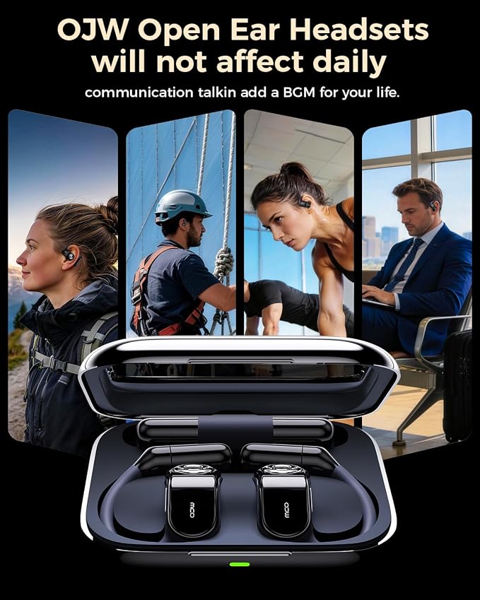 OJW Open Ear Headphones Bluetooth 5.4, Wireless Earbuds with Replaceable Battery & 96H Playtime, IPX7 Waterproof Sports Earphones with ENC Mic for Running Cycling Workout Office Travel