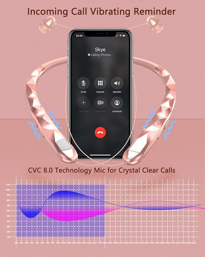 Neckband Bluetooth Headphones, Retractable Headphone Design with IPX5 Waterproof & Vibration Alerts, Neckband Headphones Stereo Noise Cancelling for Gym/Office