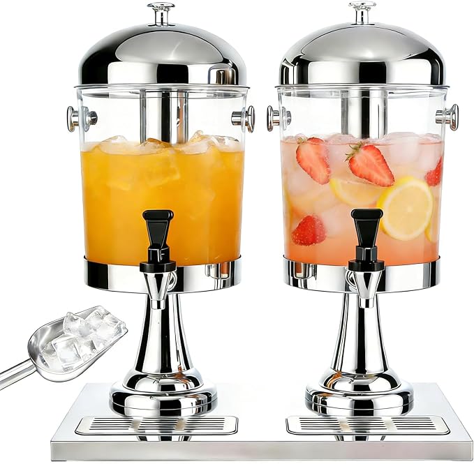 4.4 Gallon Iced Beverage Drink Dispenser, Stainless Steel Water Jar with Stand, Iced Beverage Drink Dispenser for Parties, Commercial Hot Cold Juice, Hot & Cold Drinks