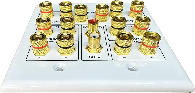 DIYTECH 7.2 Speaker Wall Plate, Home Theater Wall Plate, Gold Plated Binding Posts, for Home Theater Setup