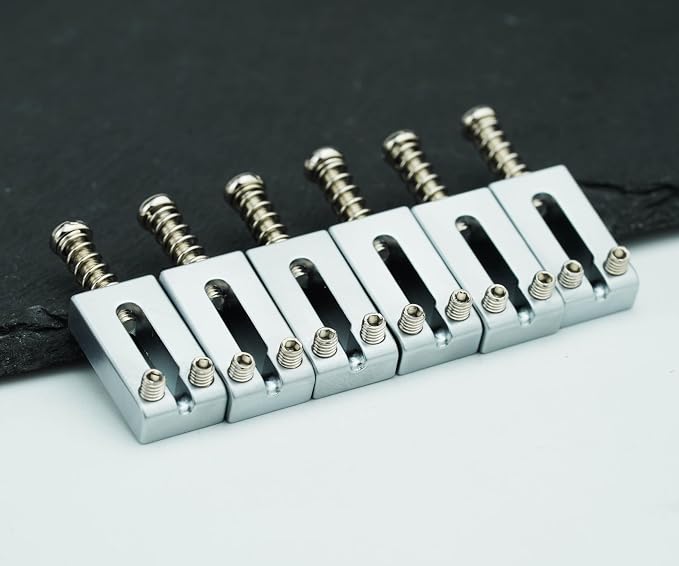 Guyker 10.5mm Bridge Saddles, Stainless Steel Bridge Saddles Tremolo System Replacement Part Compatible with Strat ST Tele TL Electric Guitar MA001(Set of 6, Chrome)