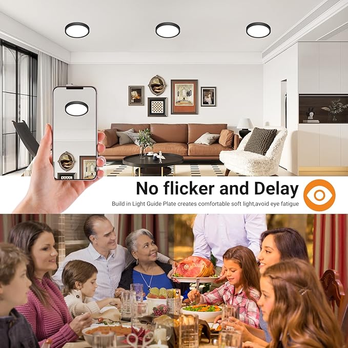 slochi 8Pack LED Flush Mount Ceiling Light Fixture, 7 Inch 15W, 1500LM, Super Slim 0.7 Inch, 3000K-6500K Adjustable Low Profile LED Ceiling Lights for Bathroom, Closet, Hallway(Black)