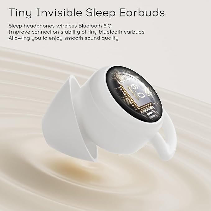 Sleep Earbuds Bluetooth 6.0, Mini Invisible Silicone Sleep Earbuds for Side Sleepers, Noise Blocking Sleeping Headphones, Hidden Earbuds with LED Display for Small Ears, Sleep & Relax - White