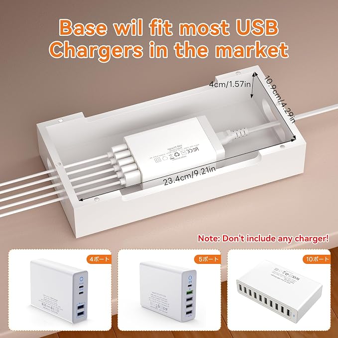 Bamboo Charging Station with Watch Stand, Docking Holder for Multi Device with 5 Charge Cables, Desktop Dock Stations Electronic Organizer for Cellphone, Tablet, Watch(No USB Charger)-White