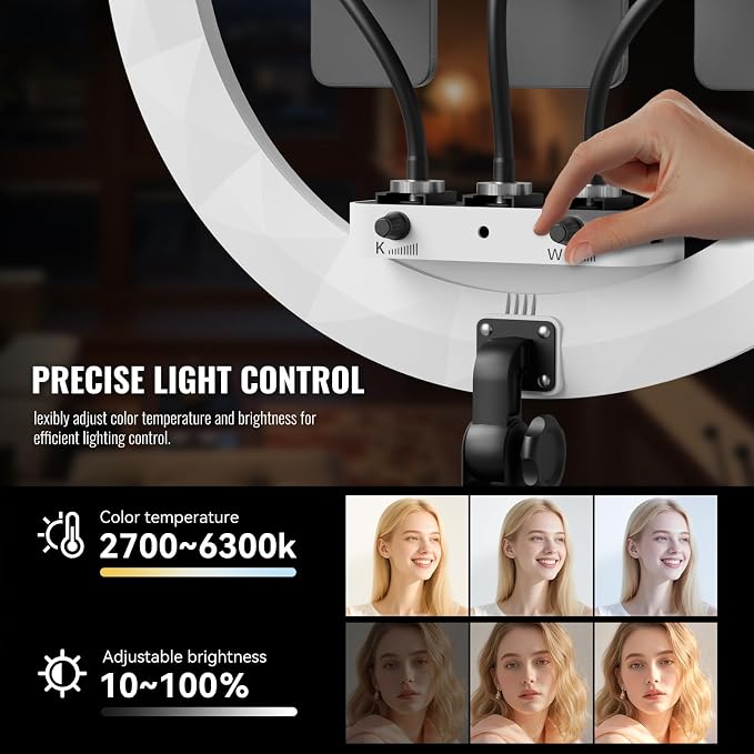 Large Ring Light with Stand, 19" Ring Light Tripod for iPhone, Professional Led Ringlight for Live Streaming, Barber, Makeup, YouTube, Tiktok, White