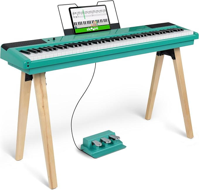 Alesis Recital Home Digital Piano with 88 Hammer Action Weighted Keys, Stand, Pedals and Lessons, Turquoise
