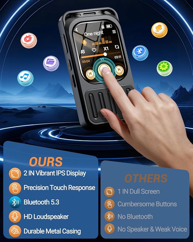 64GB (900Hours) Digital Voice Recorder with 2" Touchscreen & Bluetooth, XIXITPY 3072Kbps HD Dual Mic Recording Device with Playback, Password, A-B Repeat, MP3 for Lectures, Meetings, Interviews
