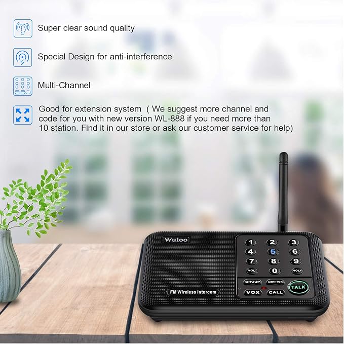 Expandable for Wuloo Intercoms Wireless for Home 5280ft Range 10 Channel 3 Code (Only 1 Unit for Expandable The Original intercom System, CAN NOT Work Without Other Units)