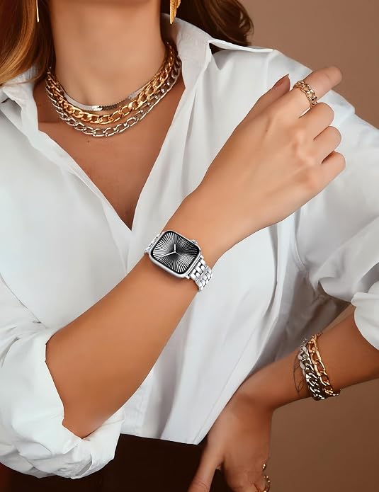 TOYOUTHS Designer Vintage Dressy Bracelet for Apple Watch Band Women 42/40/41/38/44/45/46/49mm, Stainless Steel Elegant Luxury Metal Strap for iWatch Series 11 10 9 8 7 6 5 4 SE/Ultra 3 2 1