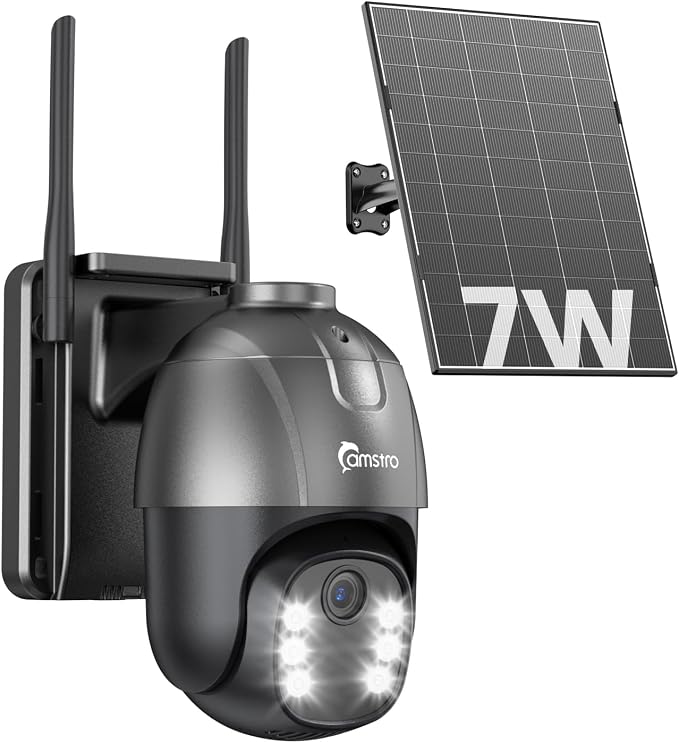 4G LTE Cellular Solar Security Camera with SIM Card AOV 24/7 Recording 360° PTZ Camera Outdoor Wireless with Auto Tracking 12000 Capacity Battery Color Night Vision PIR Detection IP66 No WiFi