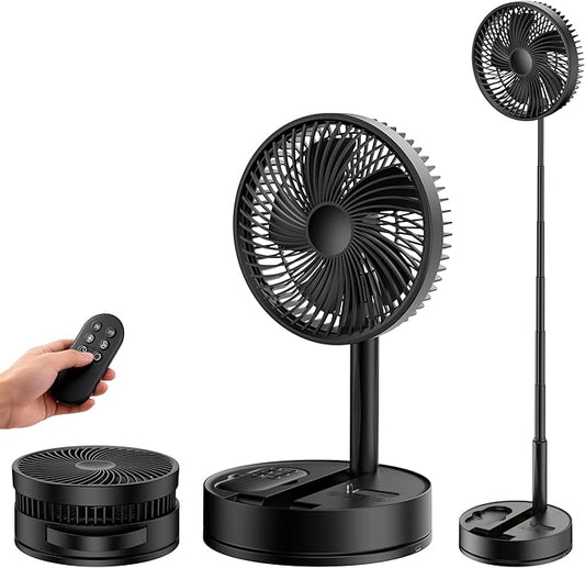 Portable Standing Oscillating Rechargeable Fan - 8" 8000mah Battery Operated USB Fans for Bedroom Quiet Remote Folding Pedestal Floor Ventilador Foldable Table Desk Room Office Camping Cruise Travel