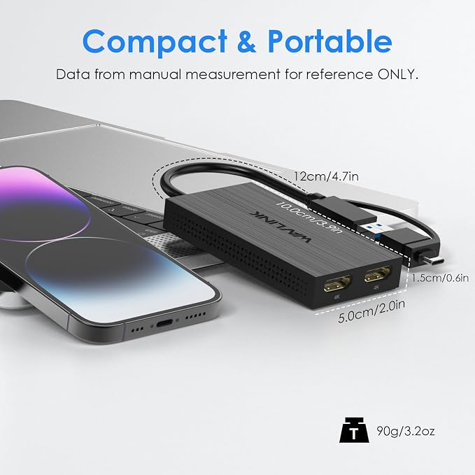 WAVLINK USB 3.0 & USB C to Dual HDMI Adapter 4K@60Hz for 2 Monitors, DisplayLink USB C HDMI Adapter for Dual Monitor, for Mac M1-M5/Neo, Windows, ChromeOS, Ubuntu