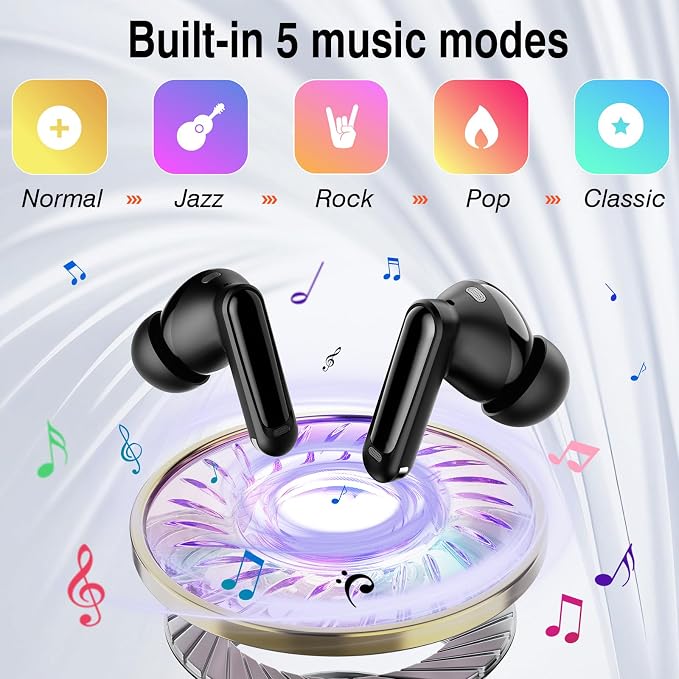 Thunelec Wireless Earbuds with Touch Screen, 2026 New Bluetooth 5.4 Headphones with ANC/ENC Mic, 50H HiFi Stereo Ear Buds with 5 EQ Modes, Transparency Mode, IPX7 Earphones for Running/Fitness, Black