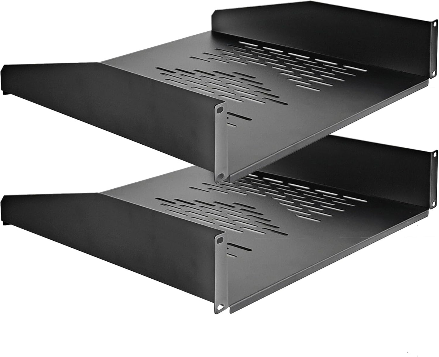 RIVECO 2U Server Rack Shelves for 19" Network Cabinet, Rack Mount Vented Cantilever Trays for Deep IT & Audio Equipment, 18" Depth, 2 PCS Black