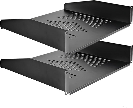 RIVECO 2U Server Rack Shelves for 19" Network Cabinet, Rack Mount Vented Cantilever Trays for Deep IT & Audio Equipment, 18" Depth, 2 PCS Black