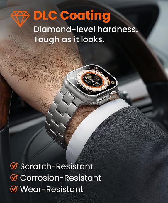 Titanium Watch Band for Apple Watch Ultra 3/2/1 49mm & Series 11/10 46mm, Grade 5 Titanium Apple Watch Band with Anti-Scratch DLC Coating, 22mm Premium Business Metal Strap for Men - CRNS03