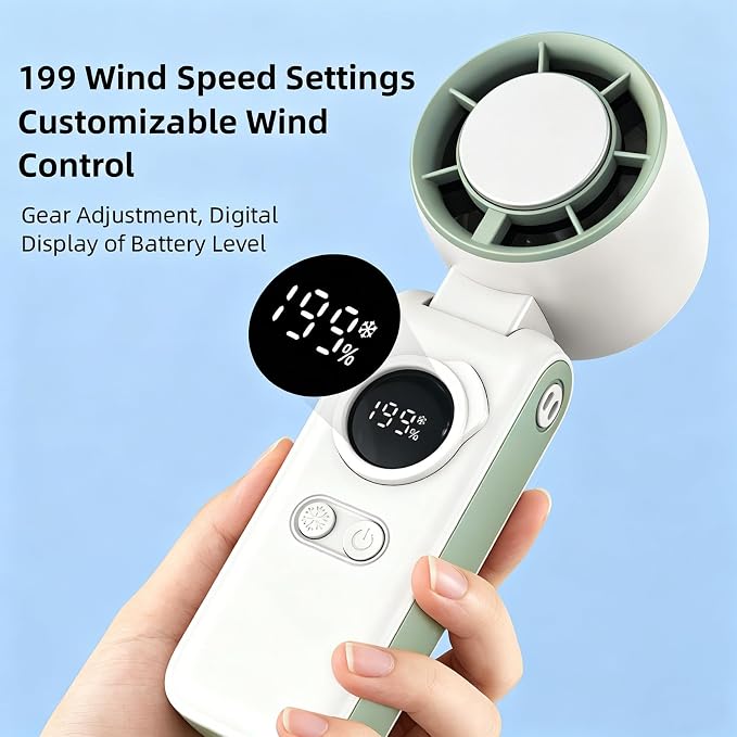 Handheld Portable Air Conditioners Fan with Semiconductor Cooling - 6000mAh Rechargeable 3-in-1 Mini AC Fans (Hand/Neck/Desk),199 Speed/5 Gear,Personal Turbo Fan for Outdoor Travel Beach Home (Green）