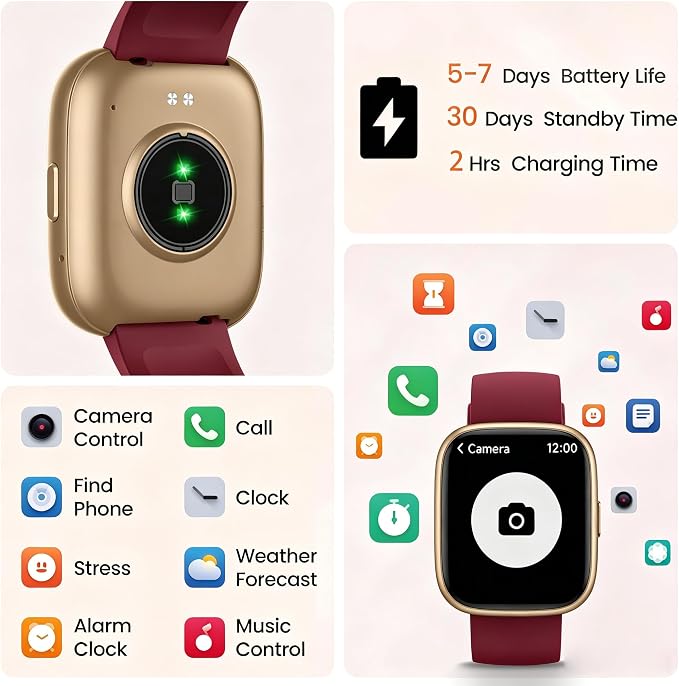 Smart Watch with Alexa Built-in, 1.83" Touchscreen Fitness Tracker with Bluetooth Call, Fitness Watch with Heart Rate/Sleep Monitor/120+ Sports, IP68 Waterproof Smartwatch for Android iOS, Burgundy