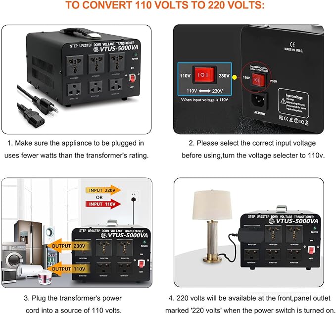 Cantonape 5000 Watt Voltage Converter Transformer - Heavy Duty Step Up/Down Convert from 110-120 Volt to 220-240 Volt and from 220-240 Volt to 110-120 Volt - Circuit Breaker Protection