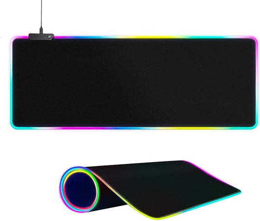 Large RGB Gaming Mouse Pad -15 Light Modes Touch Control Extended Soft Computer Keyboard Mat Non-Slip Rubber Base for Gamer Esports Pros 31.5X11.8(RGB)