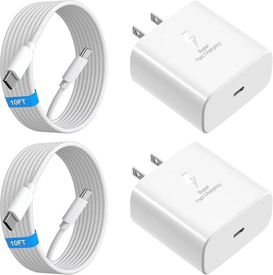 45W USB C Fast Charger Compatible with iPhone 16/16 Pro/16 Pro Max/16 Plus/15/15 Pro Max/15 Pro,Samsung Galaxy S25/S25 Ultra/S25+/S24 Ultra/S24/S24+,10FT Long Type C Charging Cord Cable(2 Pack)