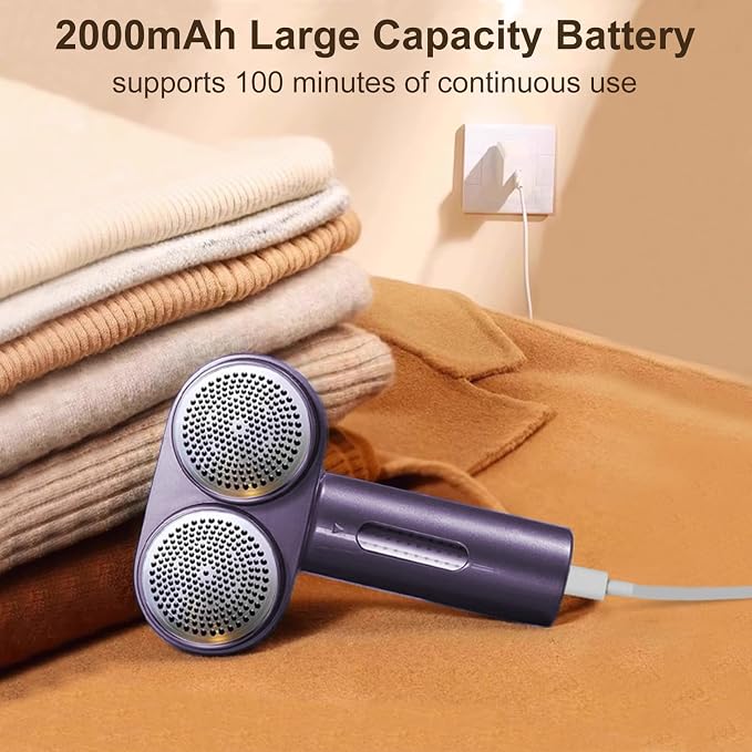 Fabric Shaver, Handzee Electric Lint Shaver, Dual Motor Sweater Shaver, Fabric Pilling Remover, Powerful 2 Gear 6-Leaf Blades, Portable Defuzzer Clothes Fuzz Remover for Sweater Furniture (Purple)