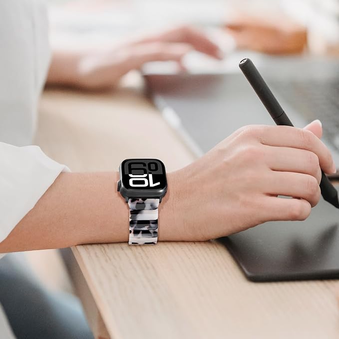 V-MORO Resin Band Compatible with Apple Watch Series 11/10 41mm/40mm/38mm/42mm Women Men Fashion Strap for iWatch Series 9/8/7/6/5/4/3/2/1/SE/SE 2 Lightweight Bracelet (Classic Ivory Tortoise-Black)