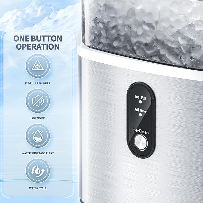Antarctic Star Nugget Ice Maker Countertop, Chewable Nugget Ice Machine with Automatic Cleaning, Fast Ice Making 34Lbs/24H, One Click Operation for Party/Home/Bar/RV(Steel)