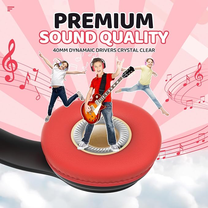 JoySpark Kids Bluetooth Headphones, Lightweight Wireless Headphones for Kids, 85/94dB Volume Limited, 60 Hours Playtime, Bluetooth 5.3, Over-Ear Toddler Headsets with Built-in Mic-Black