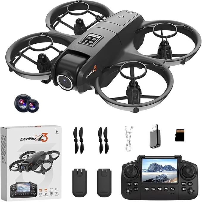 ikaufen YL3 Mini Drone with Dual Camera, Optical Flow Hover, 50X Zoom, 360° Stunt Roll, RC Quadcopter for Kids & Beginners with Screen Remote Control (YL3 screen control Black)