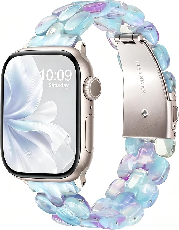V-MORO Resin Band Compatible with Apple Watch 46mm/45mm/44mm/42mm Women Fashion Dressy Strap Bracelet lightweight Wristband for iWatch Bands Series 11 10 9 8 7 6 5 4 3 2 1 SE2/3(Purplish Blue)