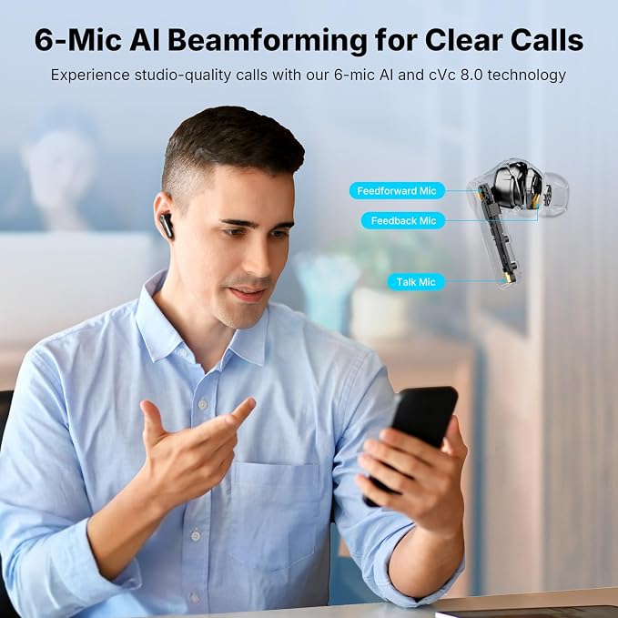 EarFun Air Pro 4+ Adaptive Noise Cancelling Wireless Earbuds, Qualcomm aptX Lossless, Dual Drivers, Translation Earbuds, Snapdragon Sound, 6 Mics AI Clear Calls, Hi-Res Sound, LDAC, Bluetooth 6.0, 54H