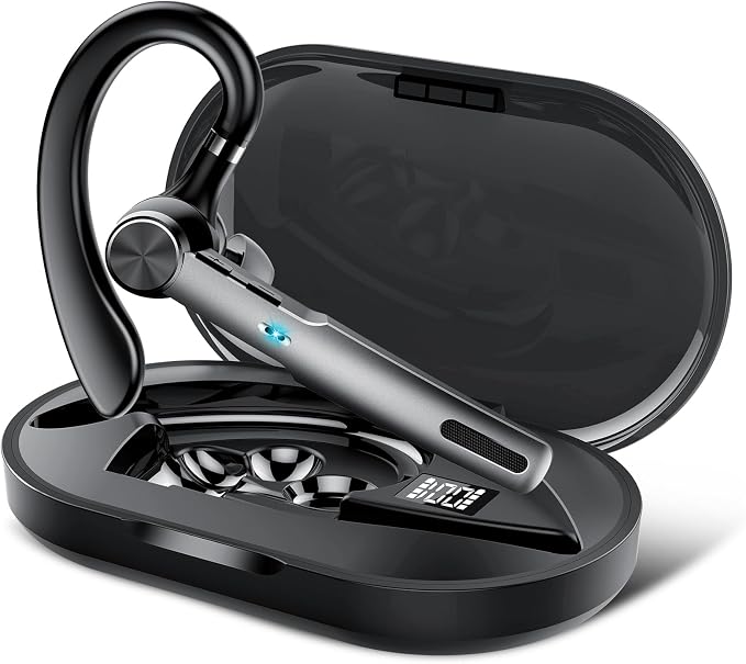 Bluetooth Headset, 2026 Wireless Bluetooth 5.3 Earpiece, 60 Hours Single-Ear Headset with Mute Button, Dual Noise Cancelling Mics, IP7 Waterproof Hands Free Headphone for Trucker, Business, Black