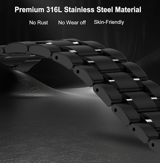 SUPLINK Compatible with Samsung Galaxy Watch 7 6 5 4 Band 44mm 40mm/5 Pro 45mm/Galaxy Watch 6 4 Classic Bands 43mm 47mm 46mm 42mm/Active Women,20mm Stainless Steel Metal Replacement Strap Black