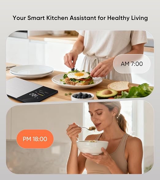 KUAIVO Smart Nutrition Food Scale with LED Display, Tracks Calories, Fat, Carbs & Protein via App, 1g Precision Digital Kitchen Scale for Healthy Eating & Meal Prep