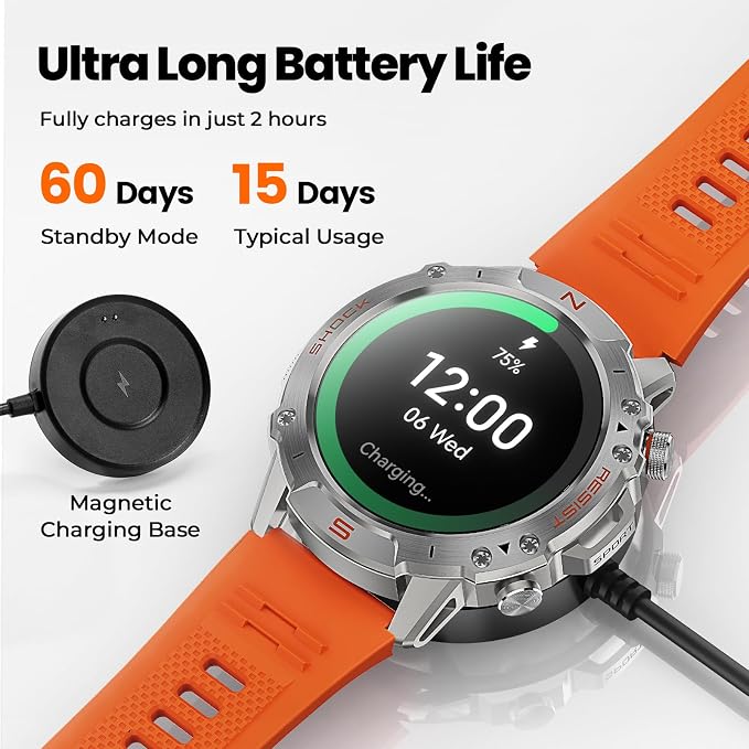 WalkerFit Smart Watch for Men (Answer/Make Call), 1.43" AMOLED 5ATM Waterproof Fitness Tracker with 178+ Sports Modes, Heart Rate/SpO2/Sleep Monitor, with Extra Silicone Band, for Android iPhone