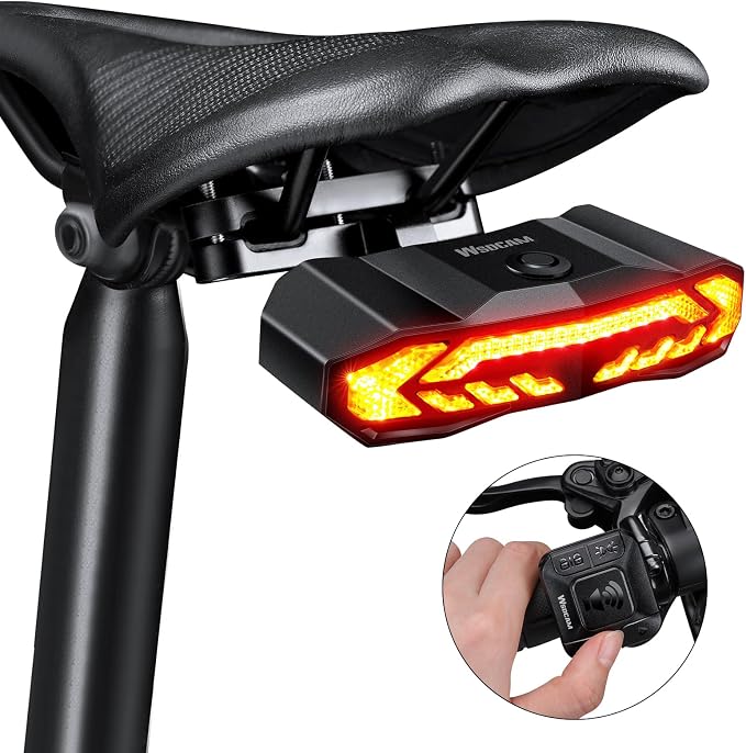 WSDCAM Smart Bike Seat/Bike Basket Tail Light with Turn Signals and Brake Light, Bike Alarm Horn with Remote, Rechargeable Rear Bike Light for Night Riding, Waterproof Bicycle Tail Light with Mount