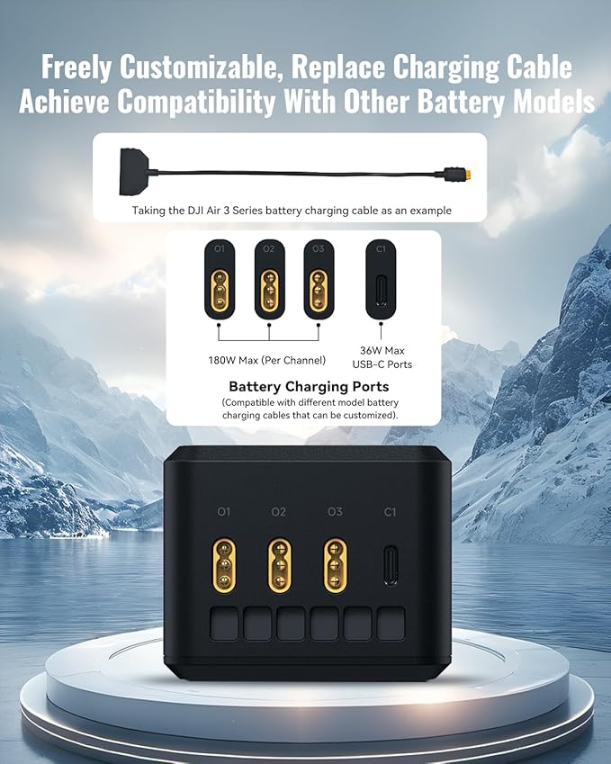 LKTOP 200W Air 3/Air 3S Parallel Charging Hub Fast Battey Charger Kit for DJI/Specta Air3 Series Drone Accessories, 60% Storage/Silent/Output Mode, LCD Screen Display (Charge 3 Batteries: 1hr 10min)