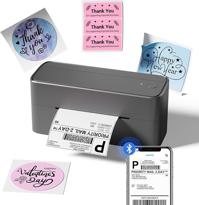 Phomemo Bluetooth Shipping Label Printer, 241BT 4X6 Wireless Thermal Printer for Samll Business, Label Printers for Shipping Package, Compatible with iPhone, Android, Amazon, Shopify, UPSP, Gray
