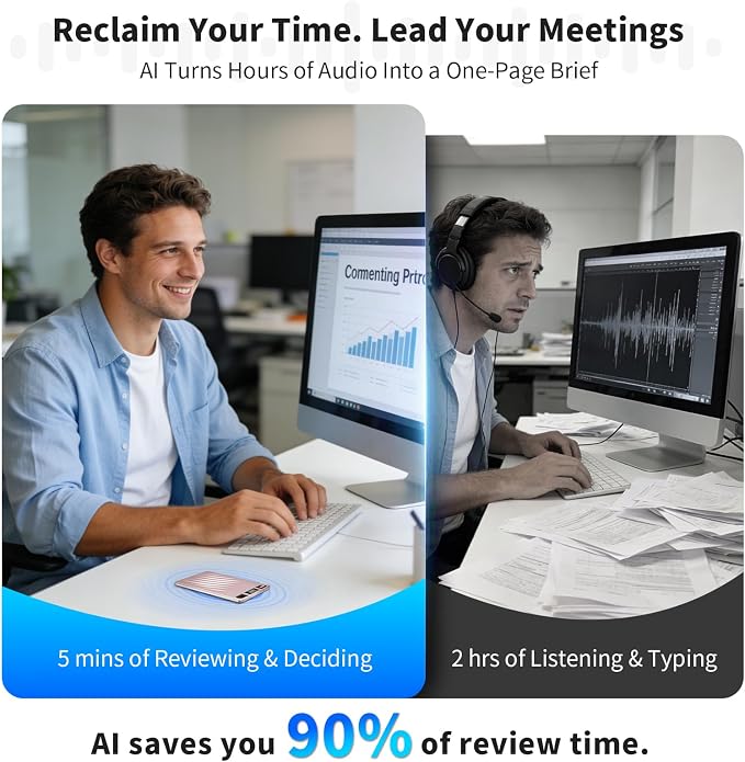 AI Voice Recorder, Professional Voice Activated Recorder with AI Transcription & Summarize, 64GB Storage, 30H Battery, Noise Cancellation and AI Note Taker for Meetings and Interviews & calls